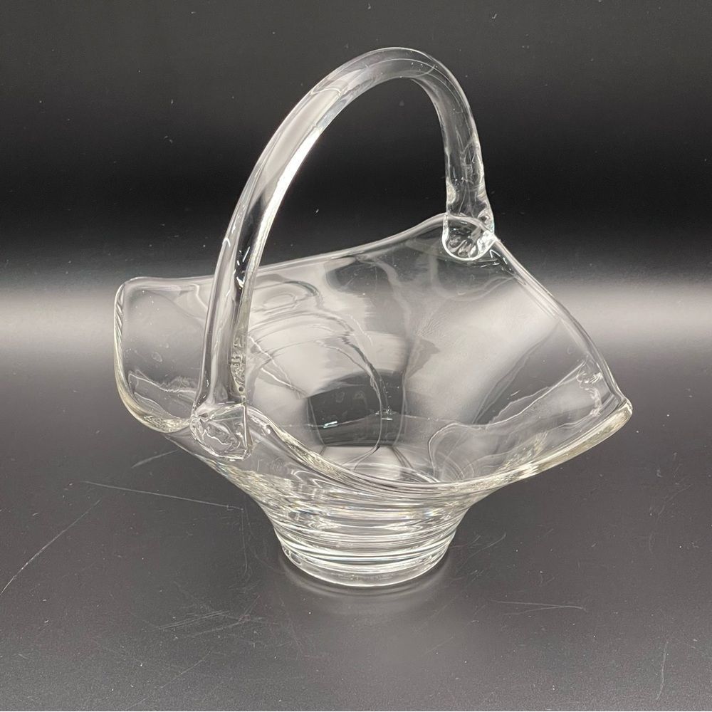 Vintage Clear Glass Basket with‎ Handle | Wedding Centerpiece Candy Dish Decor